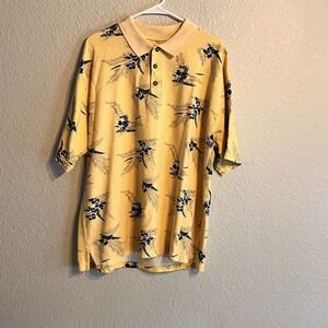 Haggar EZ's Short Sleeve Button‎ Up Shirt Mens Sz L 100% Cotton Yellow Blue